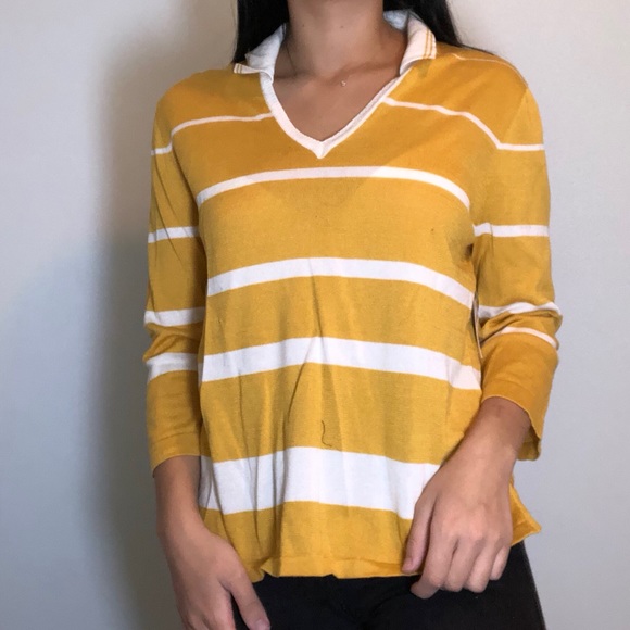 Yellow /white striped collared shirt- Anne Klein - Picture 3 of 4